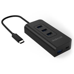 dodocool USB Type-C To SuperSpeed 4 Port USB 3.0 Hub With Input Charging Port Black  - Image 1