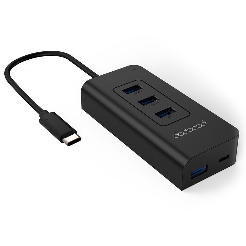 دودوكول موزع بمنفذ USB طراز C إلى USB 3.0 فائق السرعة ب4 منافذ مع مدخل الشاحن أسود  - Image 1