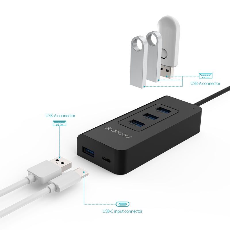 دودوكول موزع بمنفذ USB طراز C إلى USB 3.0 فائق السرعة ب4 منافذ مع مدخل الشاحن أسود  - Image 3