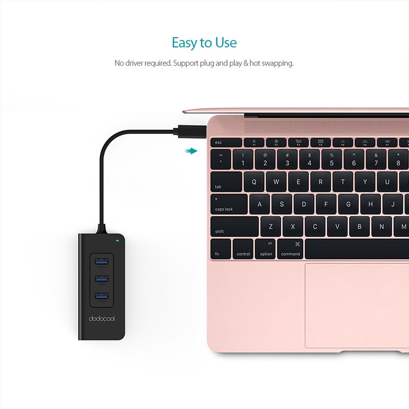 دودوكول موزع بمنفذ USB طراز C إلى USB 3.0 فائق السرعة ب4 منافذ مع مدخل الشاحن أسود  - Image 5