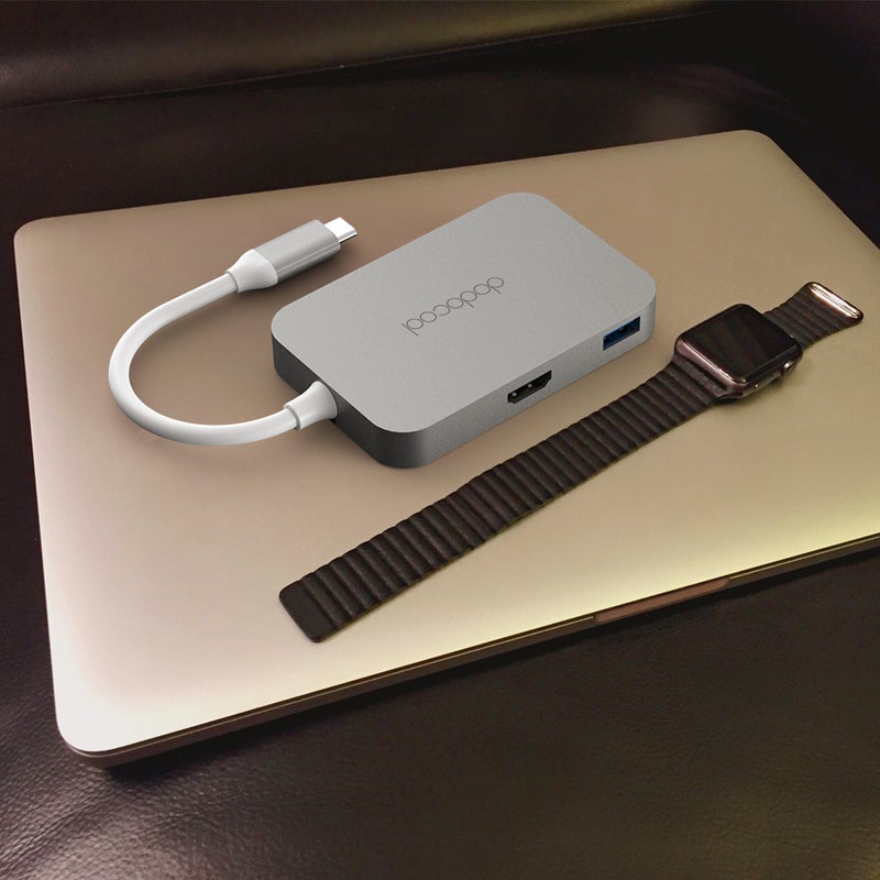 دودوكول موزع من USB Type C إلى 4 منافذ USB 3.0 مع منفذ إخراج بدقة عالية الوضوح 4K لجهاز ماك بوك و ماك بوك برو وجوجل كروم بوك بكسل فضي  - Image 4