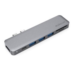 dodocool 7-In-1 Multiport Hub With Dual USB C Connectors 4K Video HD Output Port SD/TF Card Reader Grey  - Image 1