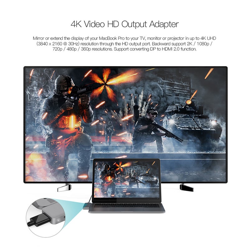 دودوكول - موزع متعدد المنافذ 7 في 1  مع موصلات USB-C مزدوجة لعرض فيديو بجودة 4K وHD ومخرج لقراءة بطاقات SD/TF. رمادي - Image 1