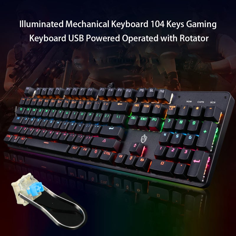 Generic - Illuminated 104 Keys Gaming Keyboard USB Powered Operated For Computer Laptop E Sports Trip Travel With Rotator - wired - Image 1