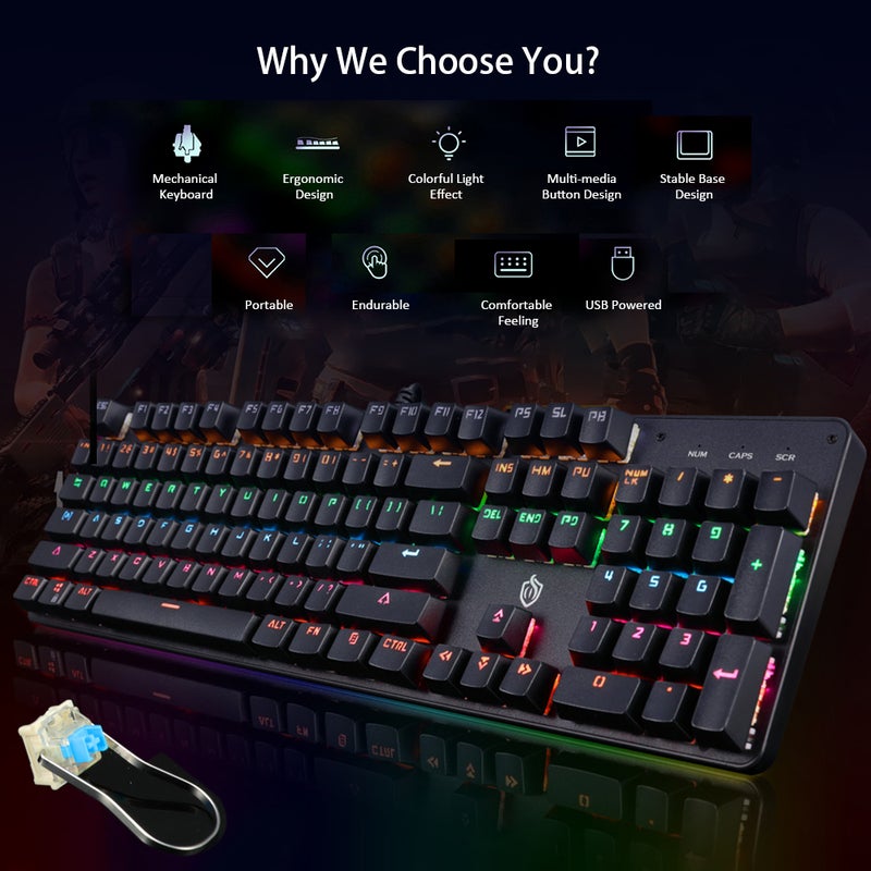 Generic - Illuminated 104 Keys Gaming Keyboard USB Powered Operated For Computer Laptop E Sports Trip Travel With Rotator - wired - Image 1