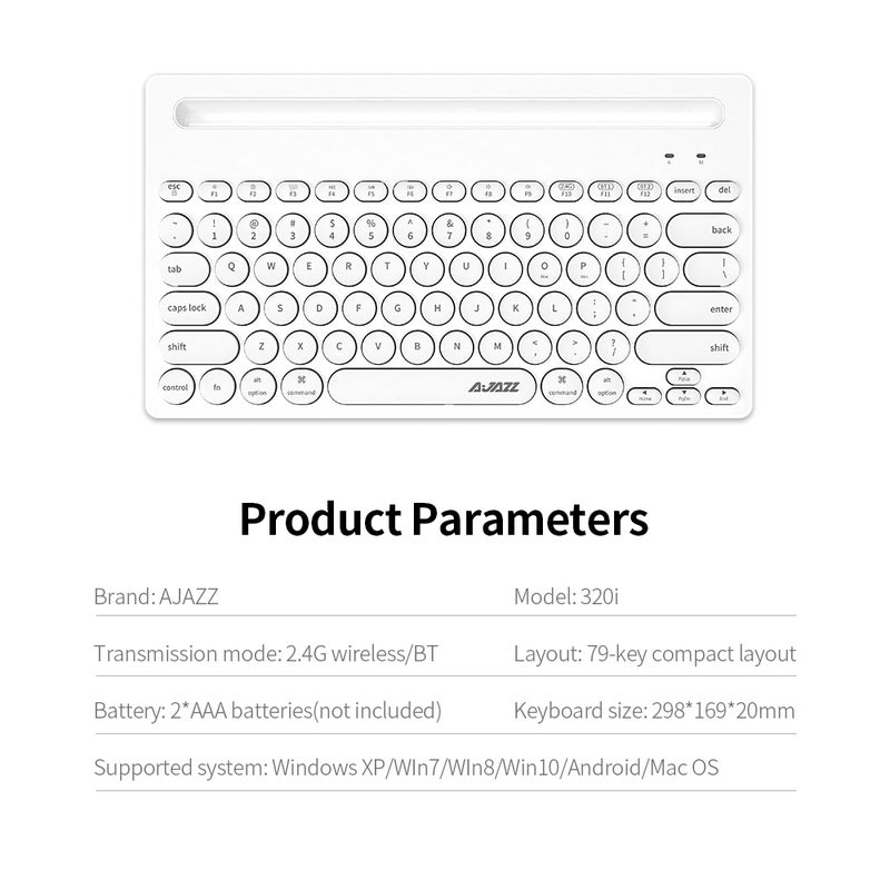 Ajazz 320i 79 Keys Wireless Ergonomic Keyboard With Bracket White - Image 3