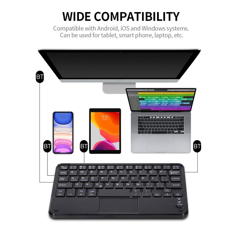 Generic - Universal Wireless BT Keyboard Three System Rechargeable Mobilephone Tablet Black - Image 1