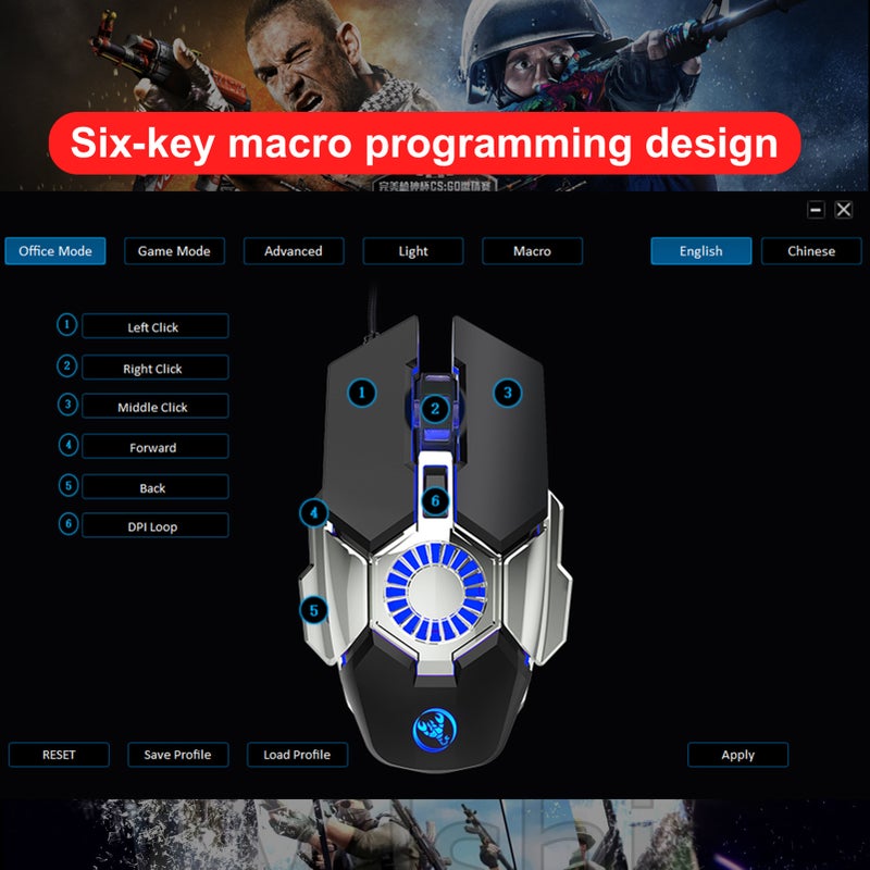 J700 Macro Programmable Gaming Mouse With Adjustable DPI For PC Notebook Laptop Black