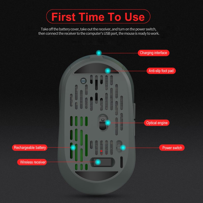T38 2.4G Wireless Charging Mouse With Adjustable DPI Grey