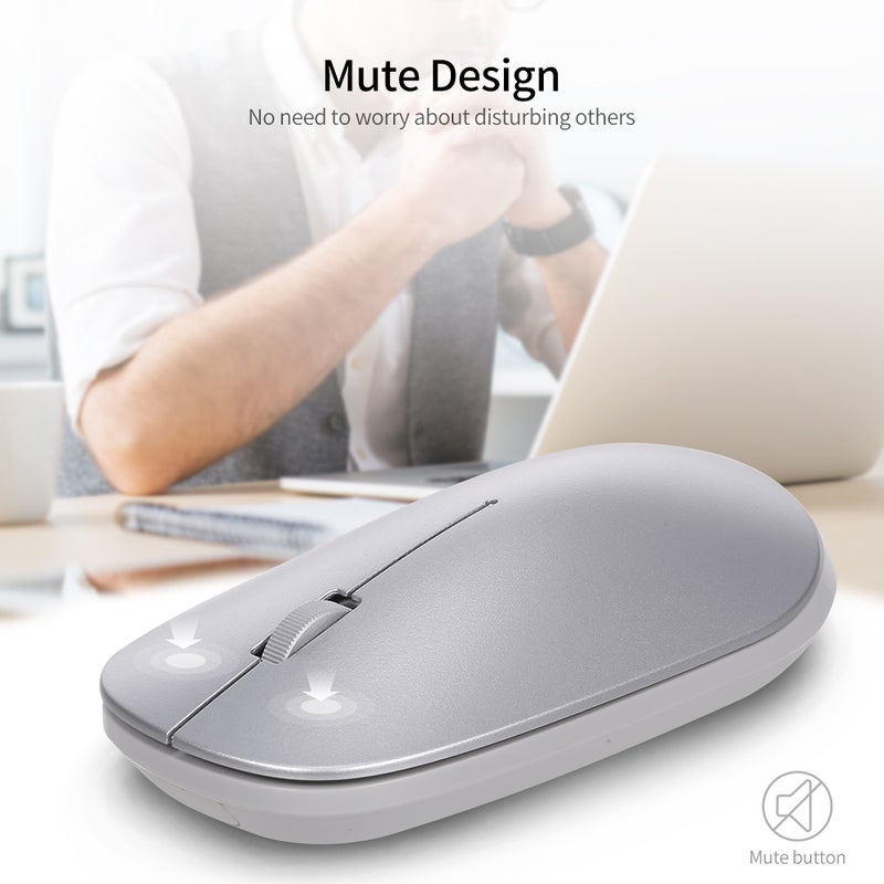 Wireless Portable Mute Ergonomic Mouse For Desktop Computer Laptop Silver - Image 4