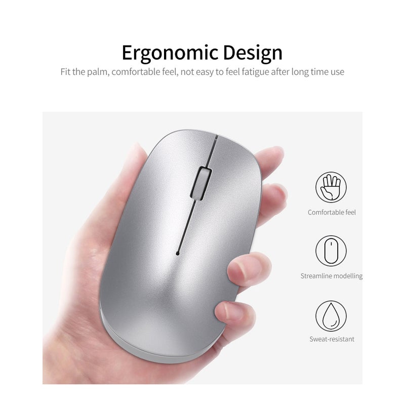Wireless Portable Mute Ergonomic Mouse For Desktop Computer Laptop Silver - Image 3