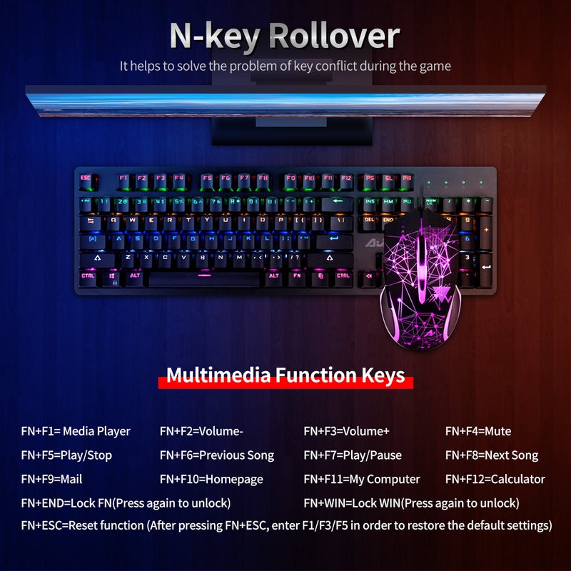 Ajazz 104 Keys USB Wired Gaming Keyboard Mouse Combo Set  - Image 4
