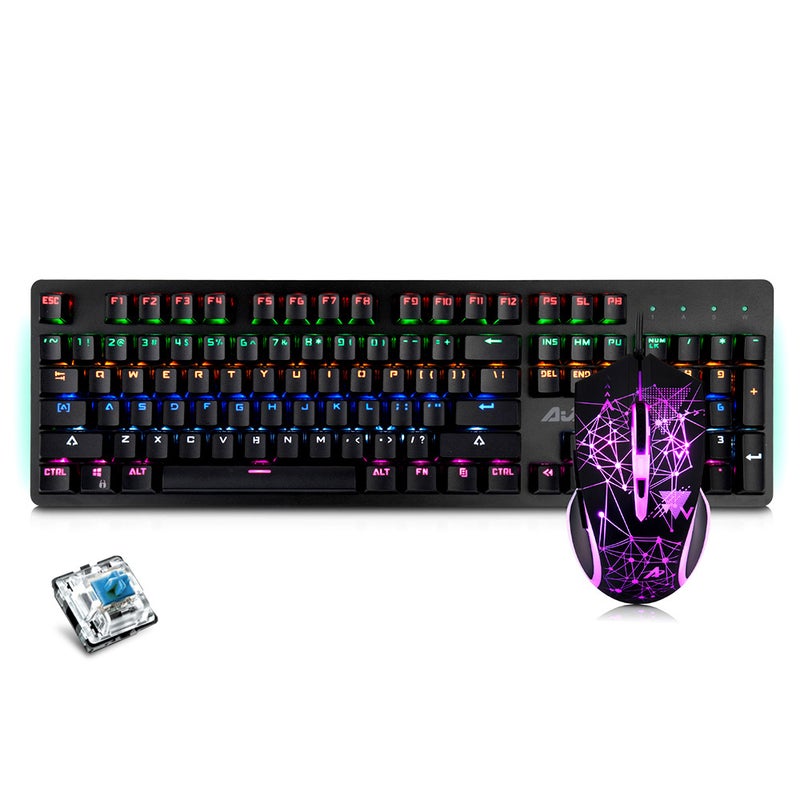 Ajazz 104 Keys USB Wired Gaming Keyboard Mouse Combo Set  - Image 1