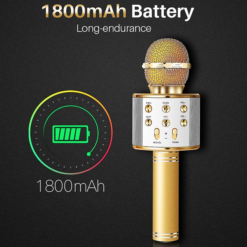 Professional BT Wireless Karaoke Recorder Handheld Microphone Gold - Image 2