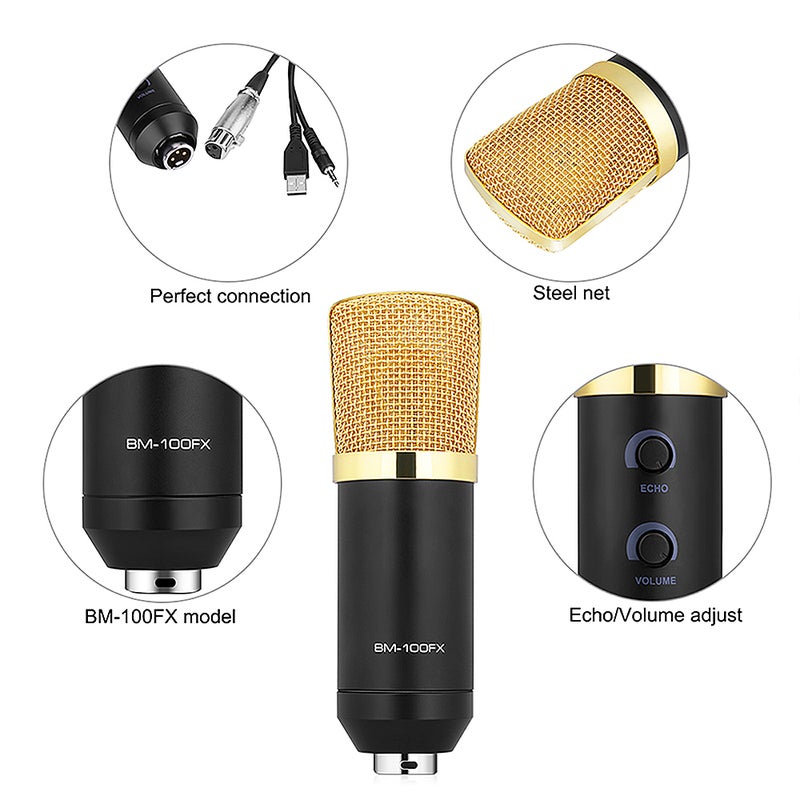 Professional Studio Microphone USB Condenser with Cardioid Studio Recording Mic Black - Image 3