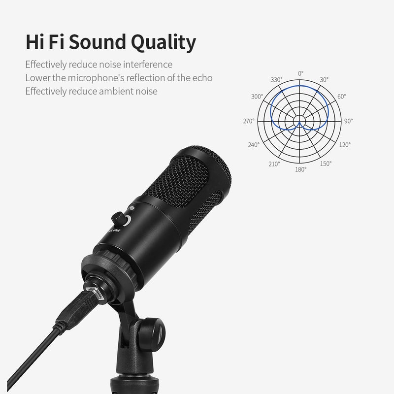 Professional Studio Microphone USB Condenser with Cardioid Studio Recording Mic Black - Image 2