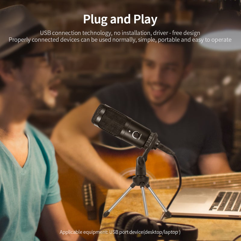 Professional Studio Microphone USB Condenser with Cardioid Studio Recording Mic Black - Image 3