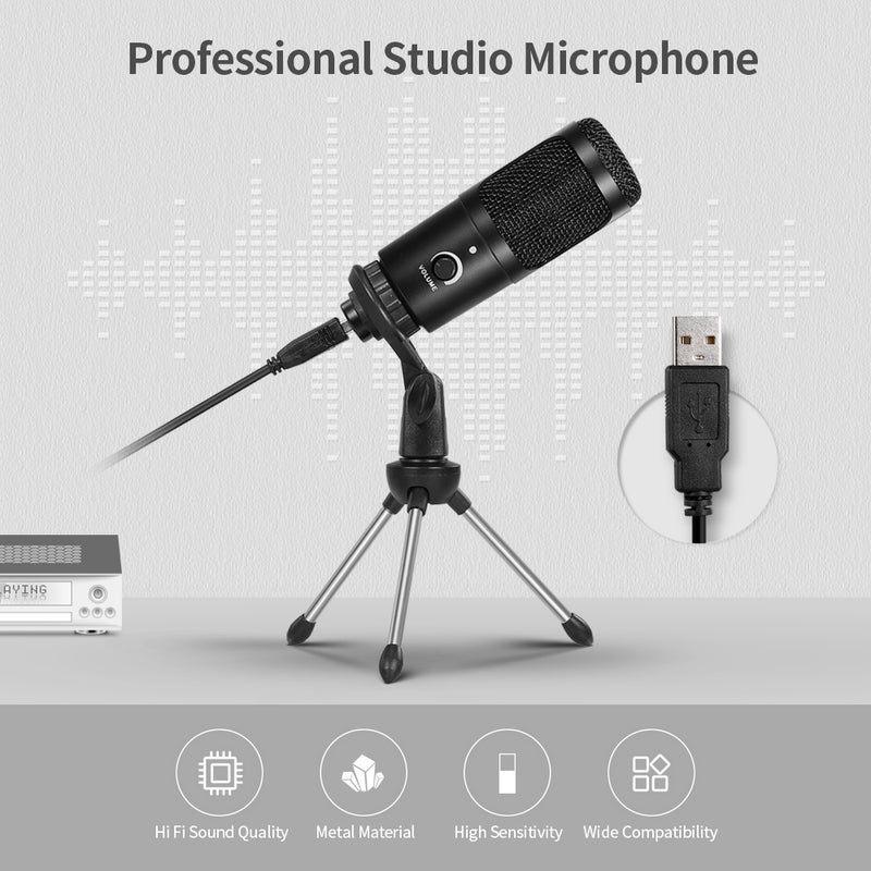 Professional Studio Microphone USB Condenser with Cardioid Studio Recording Mic Black - Image 5
