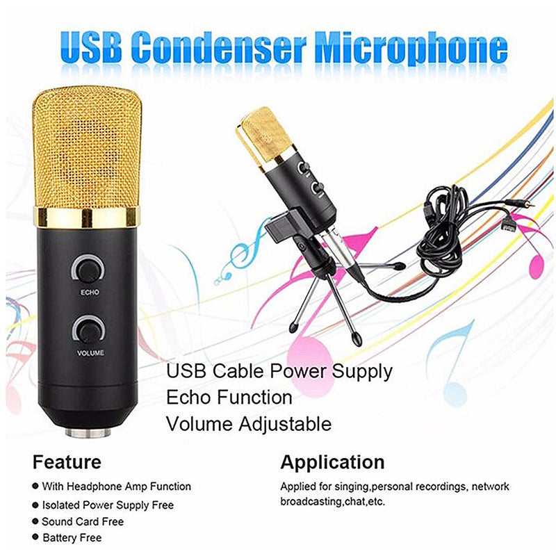 Professional Studio Microphone USB Condenser with Cardioid Studio Recording Mic Black - Image 4