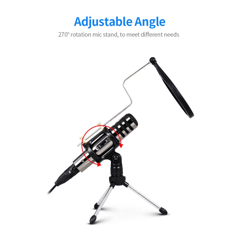 مجموعة تسجيل ميكروفون مكثف متعدد الوظائف مقاس 3.5 مم مع حامل ثلاثي القوائم أسود - Image 2