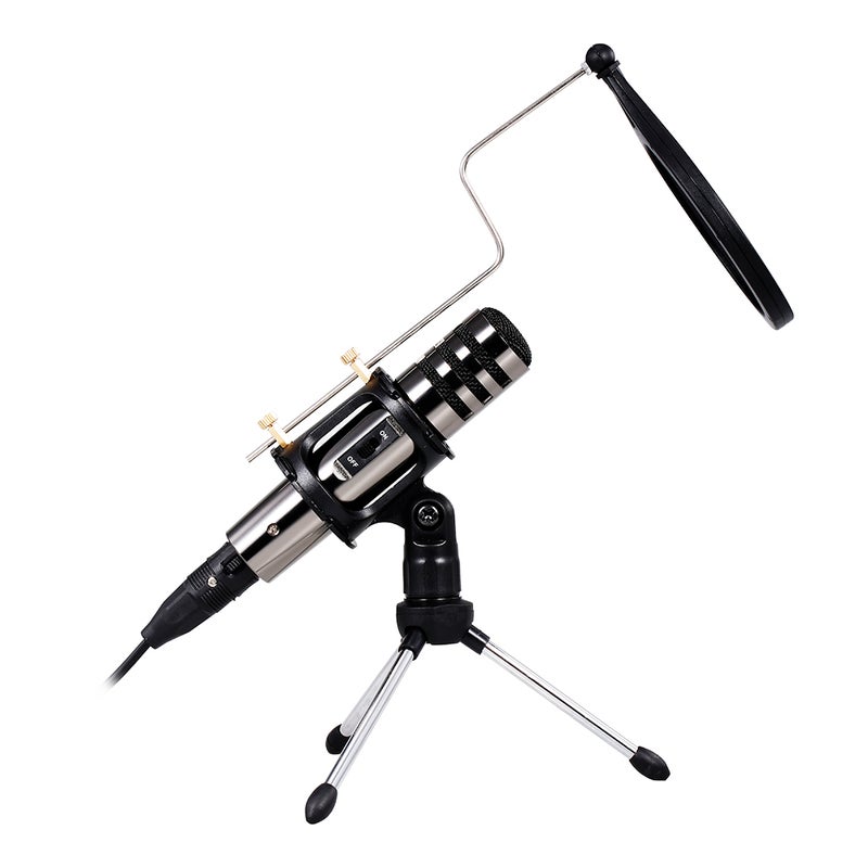 مجموعة تسجيل ميكروفون مكثف متعدد الوظائف مقاس 3.5 مم مع حامل ثلاثي القوائم أسود - Image 3