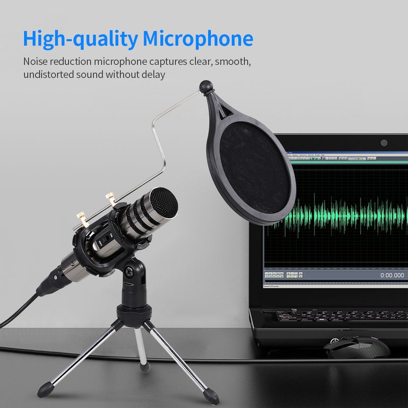 مجموعة تسجيل ميكروفون مكثف متعدد الوظائف مقاس 3.5 مم مع حامل ثلاثي القوائم أسود - Image 4