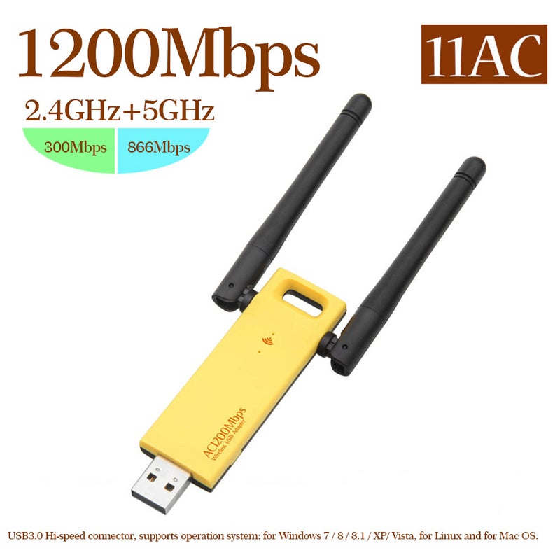 Generic - WD-4602AC 1200Mbps Wireless Dual Band USB Adapter AC1200 USB3.0 Network With Antenna Multicolour - Image 1
