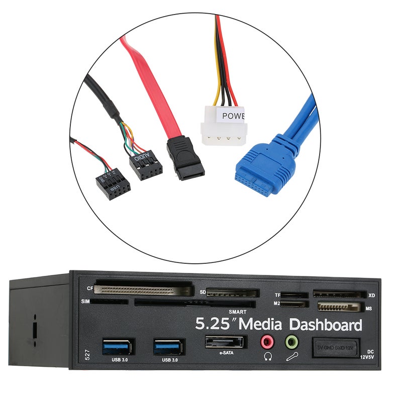 Generic - Multi-Function USB 3.0 Hub eSATA Port Internal Card Reader PC Dashboard Media Front Panel Audio Multicolour - Image 1