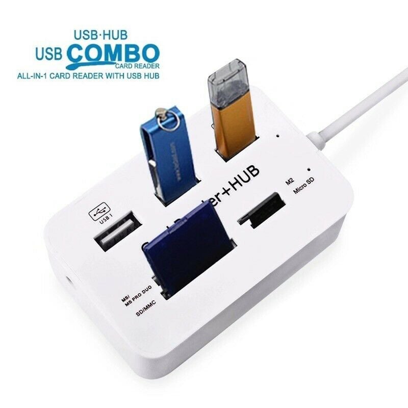 USB 3.0 Type C Hub Splitter 3 Ports Multiple SD/TF Multi-In-1 Memory Card Reader Adapter White  - Image 1