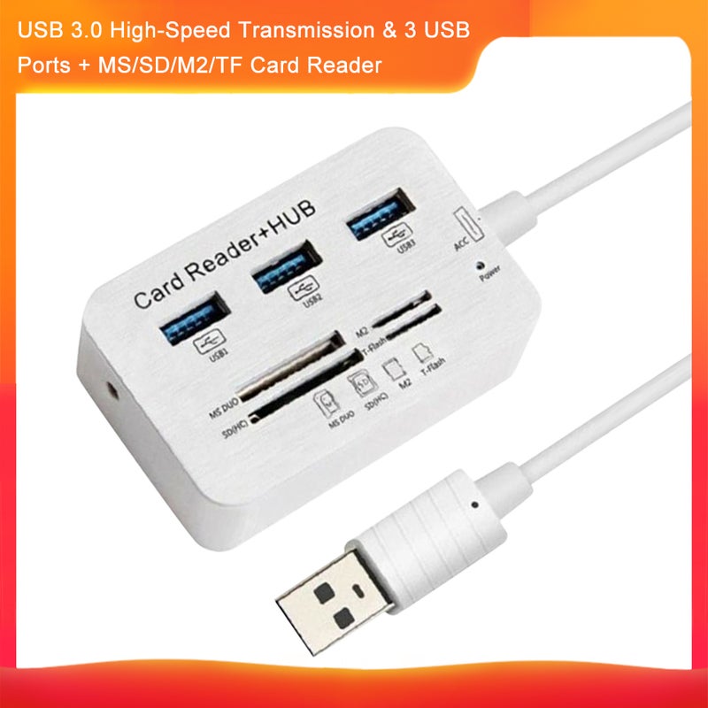 USB 3.0 Type C Hub Splitter 3 Ports Multiple SD/TF Multi-In-1 Memory Card Reader Adapter White  - Image 2