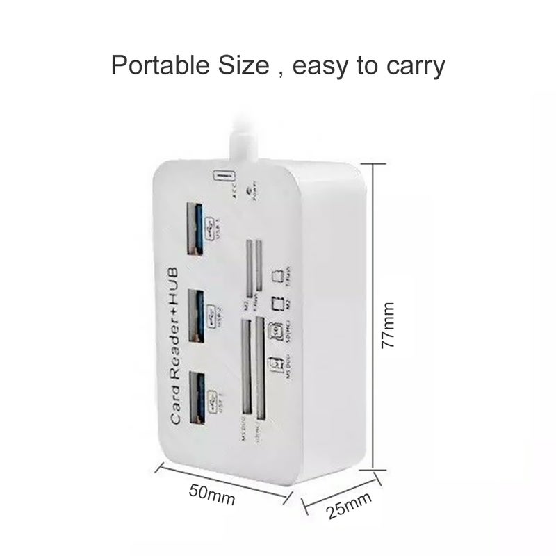 USB 3.0 Type C Hub Splitter 3 Ports Multiple SD/TF Multi-In-1 Memory Card Reader Adapter White  - Image 3