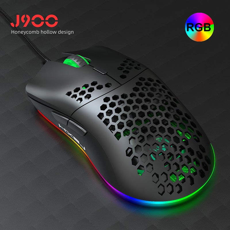 HXSJ - J900 USB Wired Gaming Mouse RGB with Six Adjustable DPI Black - Image 1