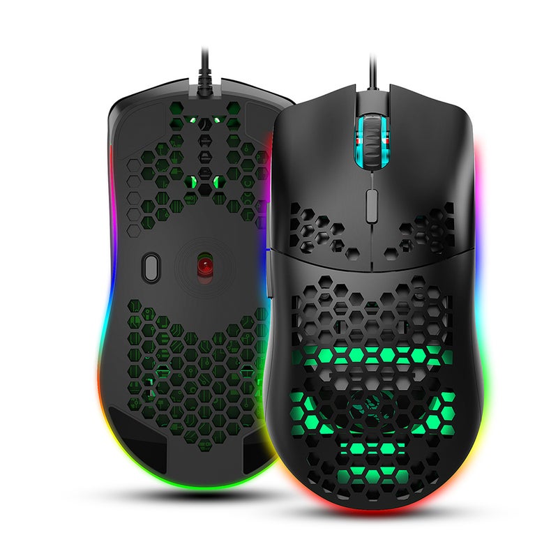 HXSJ - J900 USB Wired Gaming Mouse RGB with Six Adjustable DPI Black - Image 1