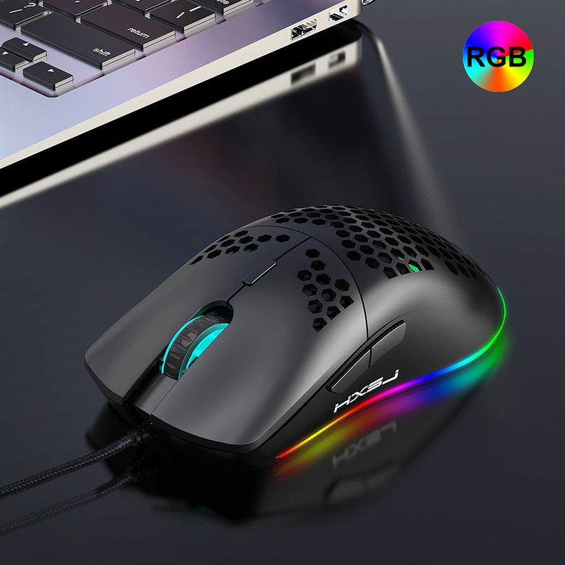 HXSJ - J900 USB Wired Gaming Mouse RGB with Six Adjustable DPI Black - Image 1