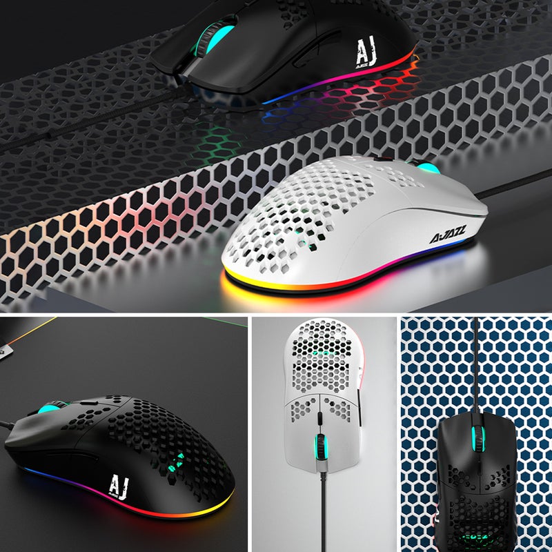 AJ390 USB Wired Gaming Mouse with 7 Keys Adjustable DPI White