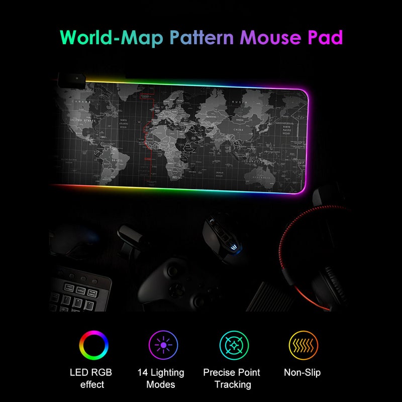 لوحة ماوس للألعاب كبيرة للغاية بتصميم ناعم وغير قابل للانزلاق بإضاءة متعددة الألوان RGB - Image 2
