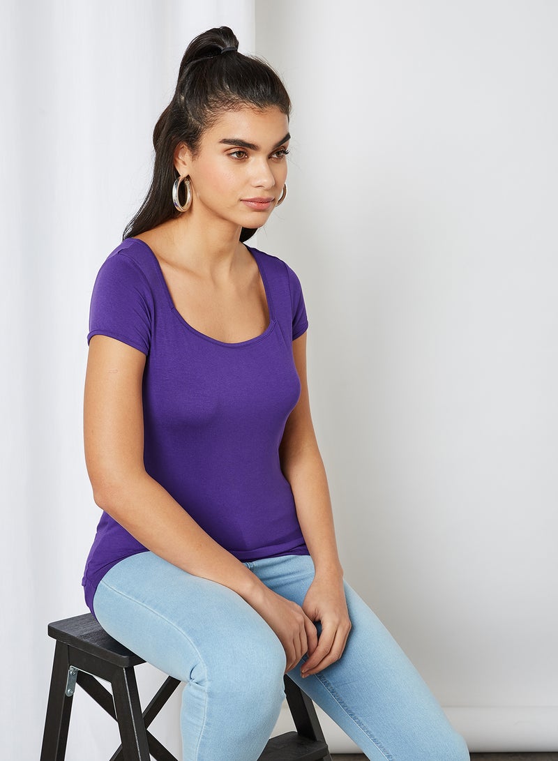 Casual Cap Sleeve Solid T-Shirt Purple - v1605245892/N40491587V_1