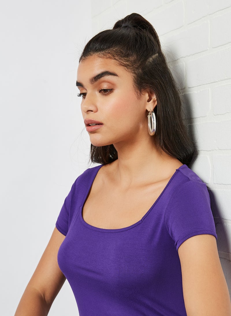 Casual Cap Sleeve Solid T-Shirt Purple - v1605245892/N40491587V_3