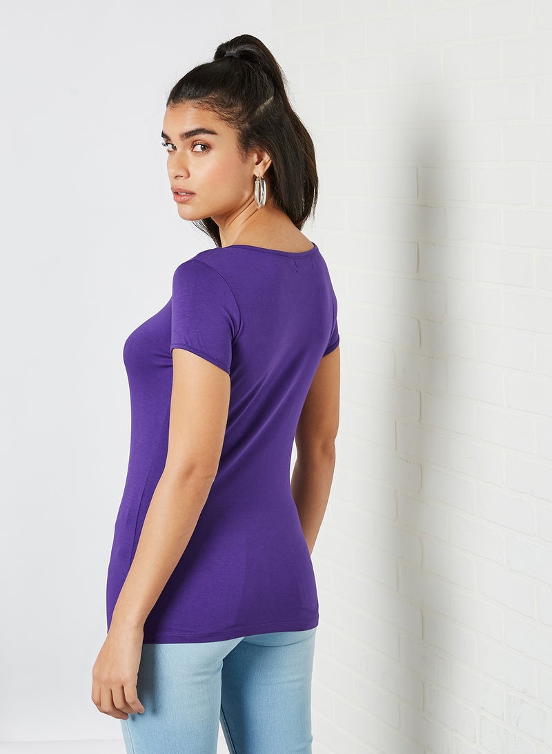 Casual Cap Sleeve Solid T-Shirt Purple - v1605245892/N40491587V_4