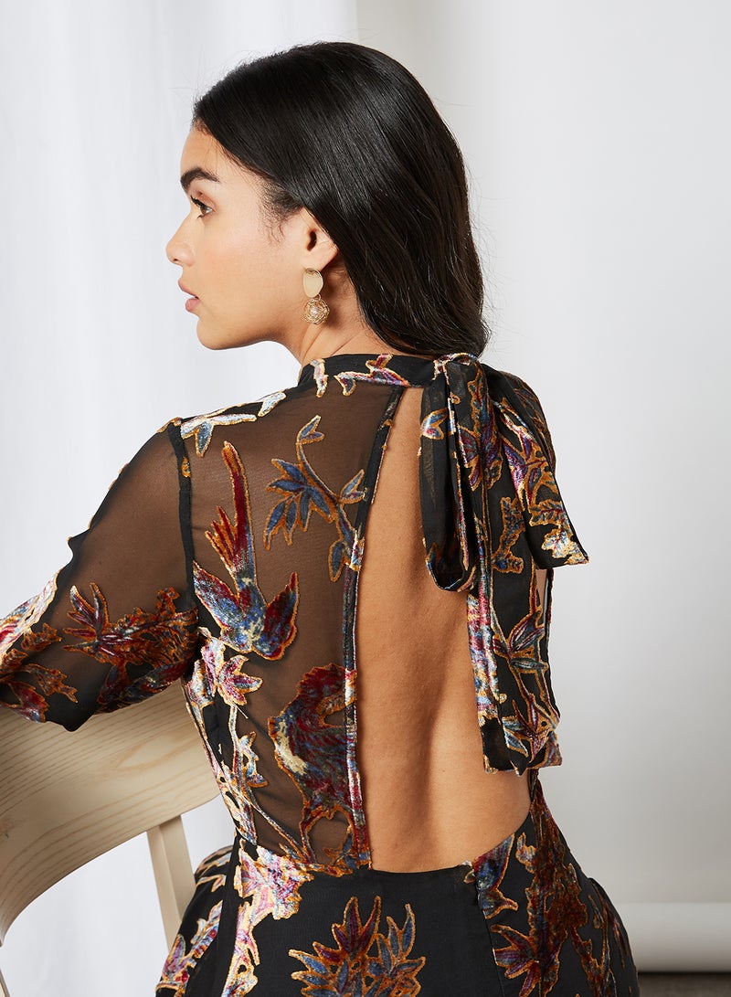 Hope & Ivy - Open Back Floral Dress Navy and Blue - Image 1