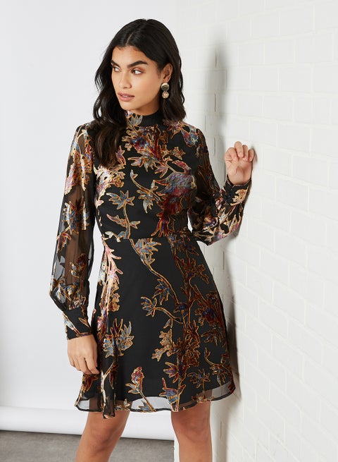 Open Back Floral Dress Navy and Blue