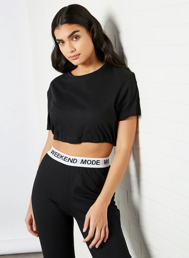 BRAVE SOUL Basic Plain Mid Rise Pyjama Set Black
