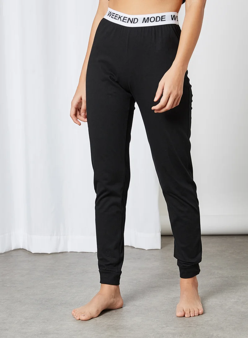 BRAVE SOUL Basic Plain Mid Rise Pyjama Set Black