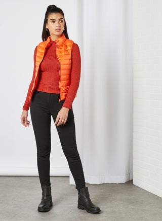Solid Design Sleeveless Down Jacket Orange