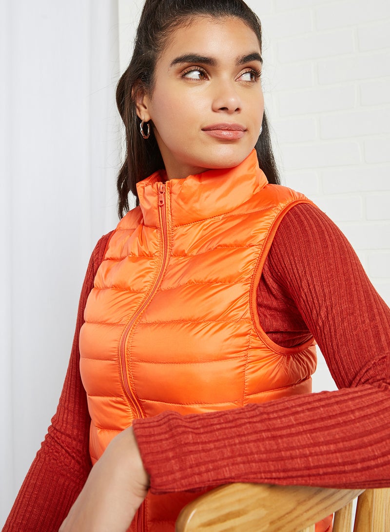 Anaqa Solid Design Sleeveless Down Jacket Orange  - Image 3