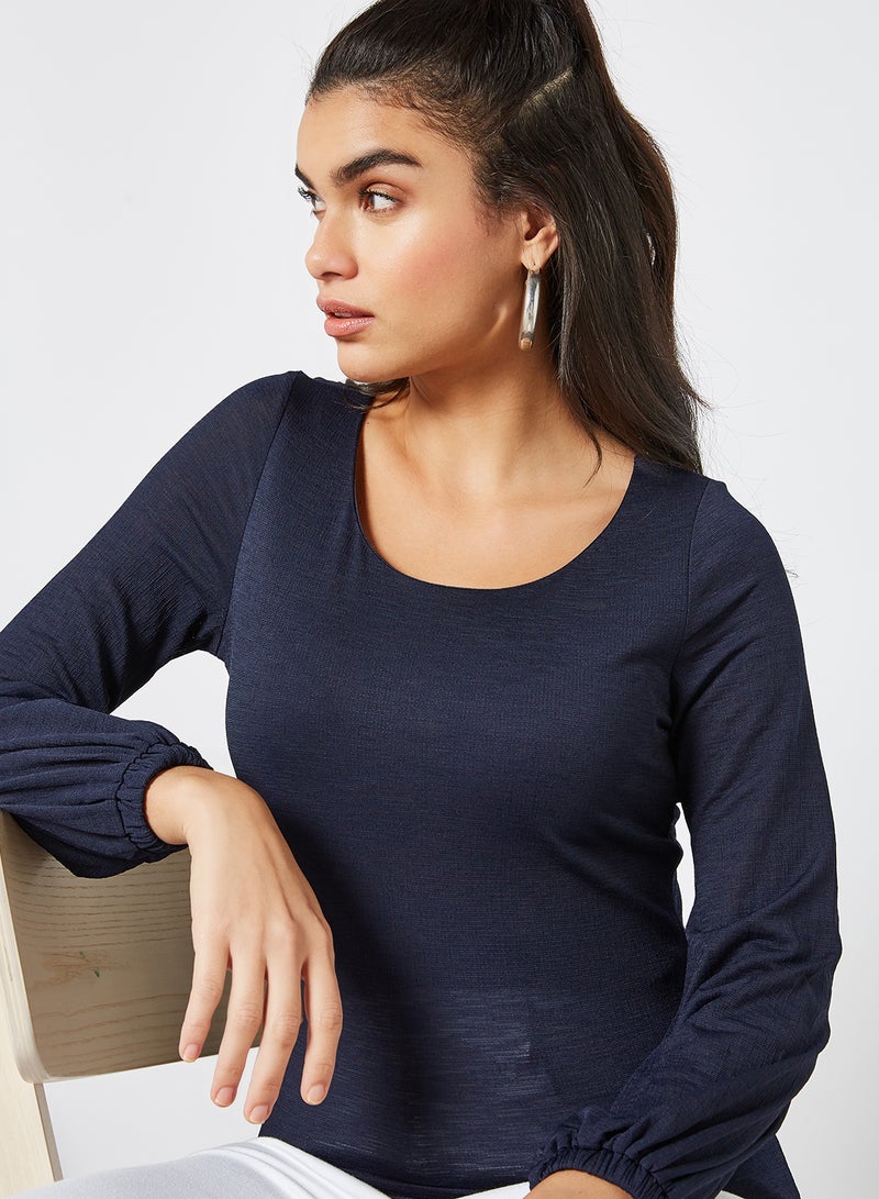 CODE BY LIFESTYLE - Plain Basic Scoop Neck Blouse Navy - Image 1