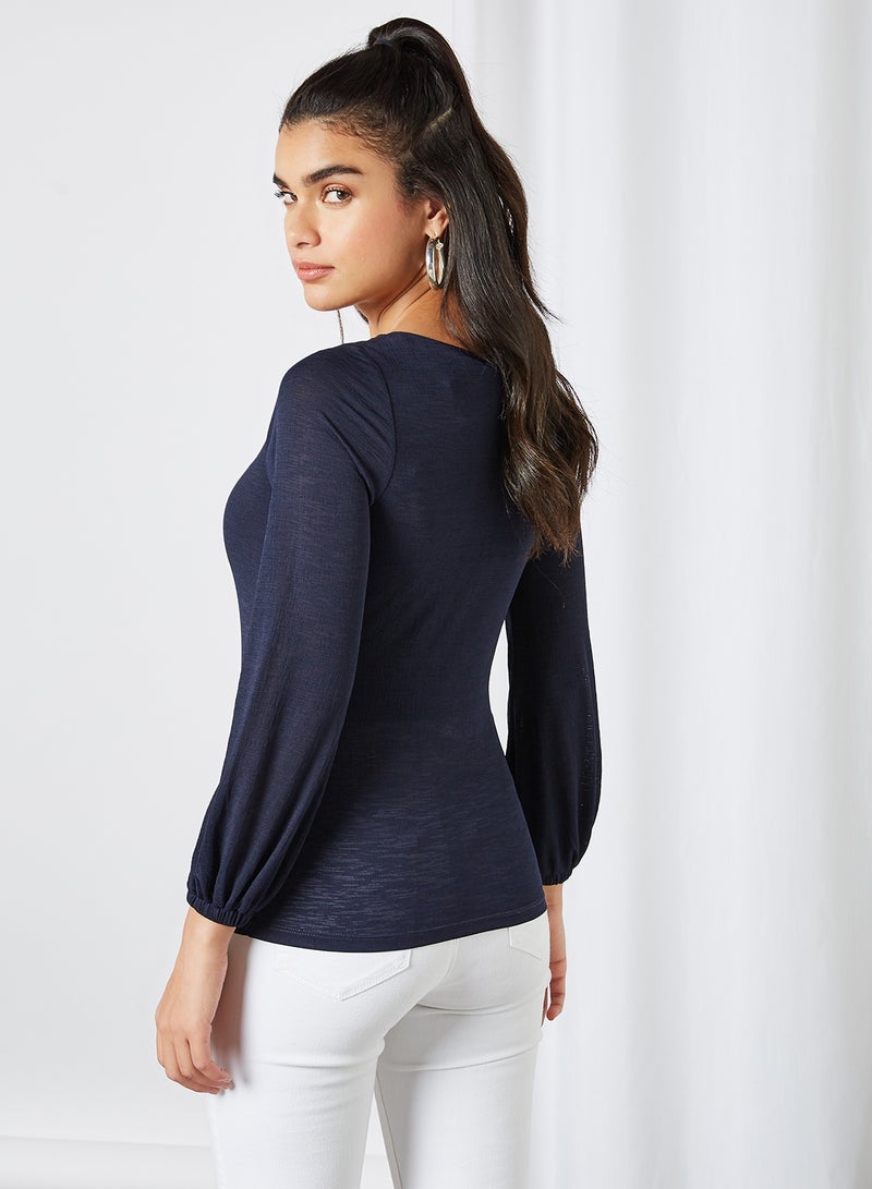 CODE BY LIFESTYLE - Plain Basic Scoop Neck Blouse Navy - Image 1