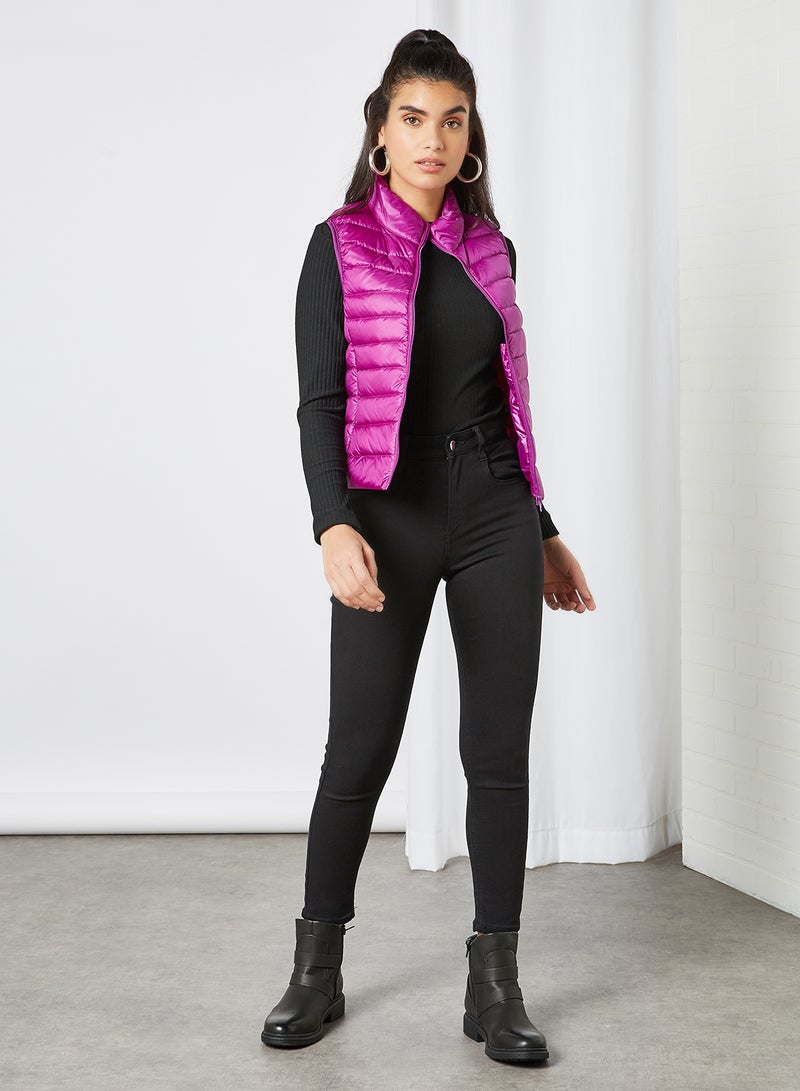 Anaqa - Solid Design Sleeveless Down Jacket Purple - Image 1