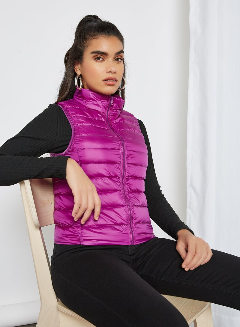 Anaqa - Solid Design Sleeveless Down Jacket Purple - Image 1