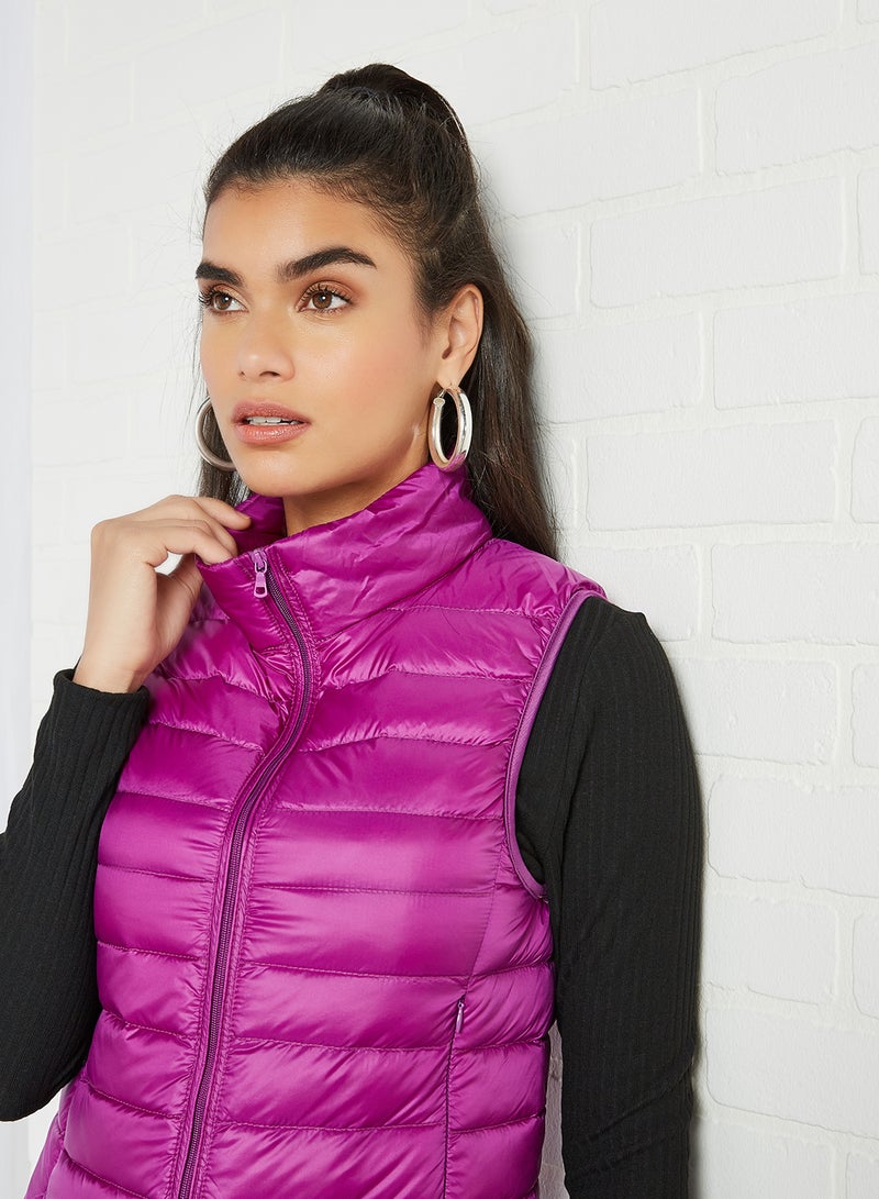 Anaqa - Solid Design Sleeveless Down Jacket Purple - Image 1